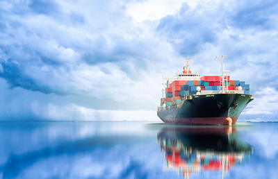 International Container Cargo ship in the ocean, Freight Transportation, Shipping, Nautical Vessel